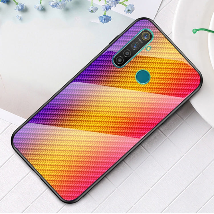 For OPPO Realme 5 Carbon Fiber Gradient Color Glass Case