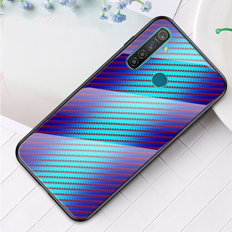 For OPPO Realme 5 Carbon Fiber Gradient Color Glass Case