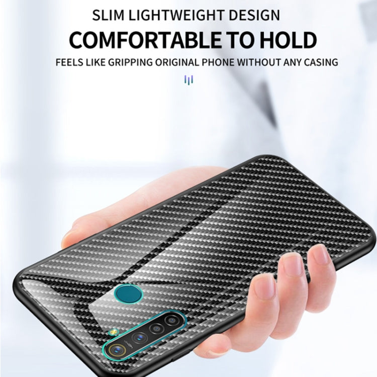 For OPPO Realme 5 Carbon Fiber Gradient Color Glass Case