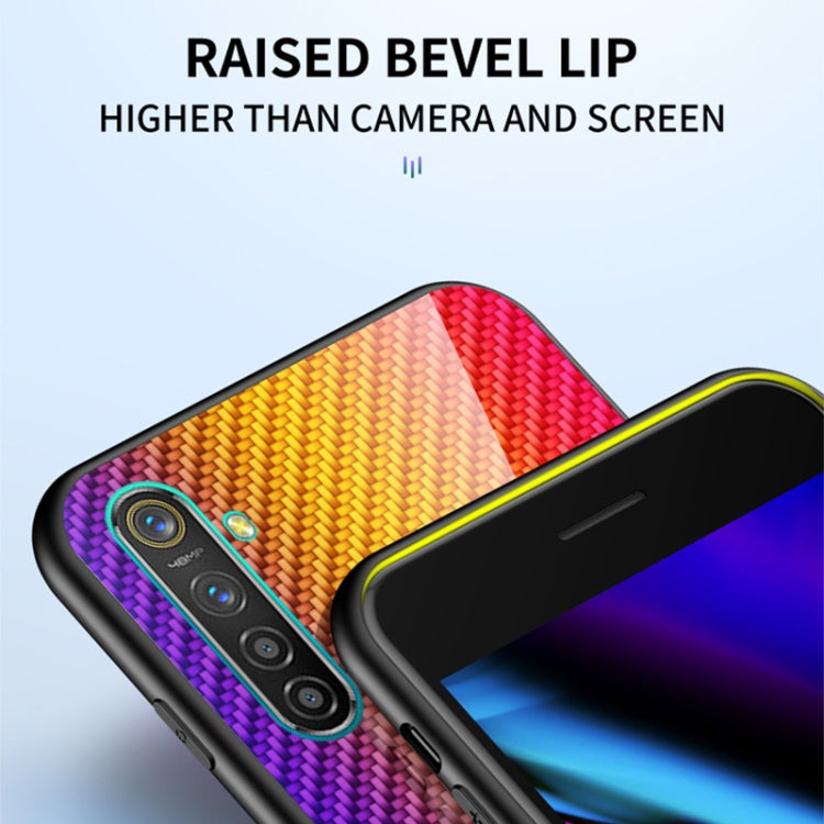 For OPPO Realme 5 Carbon Fiber Gradient Color Glass Case