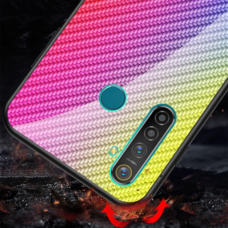 For OPPO Realme 5 Carbon Fiber Gradient Color Glass Case