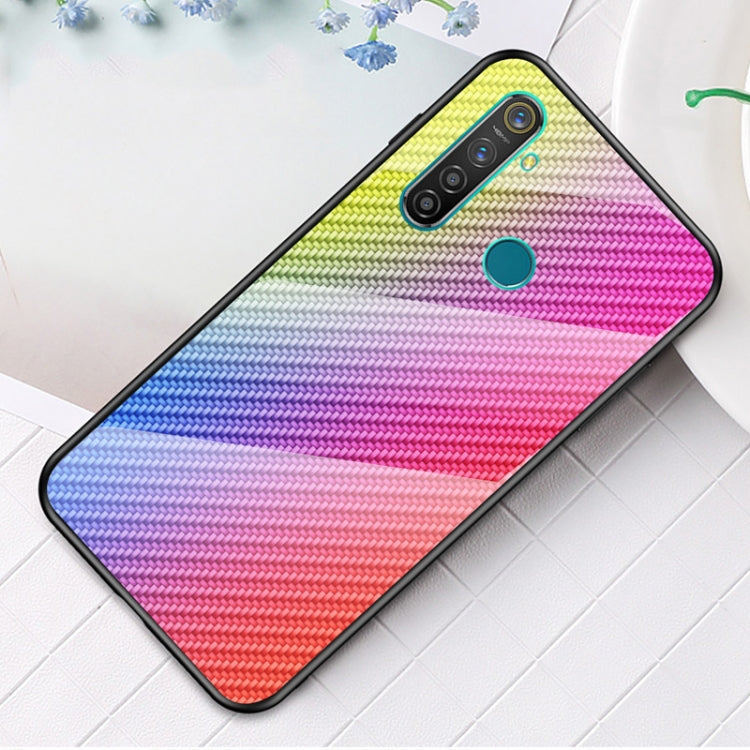 For OPPO Realme 5 Carbon Fiber Gradient Color Glass Case