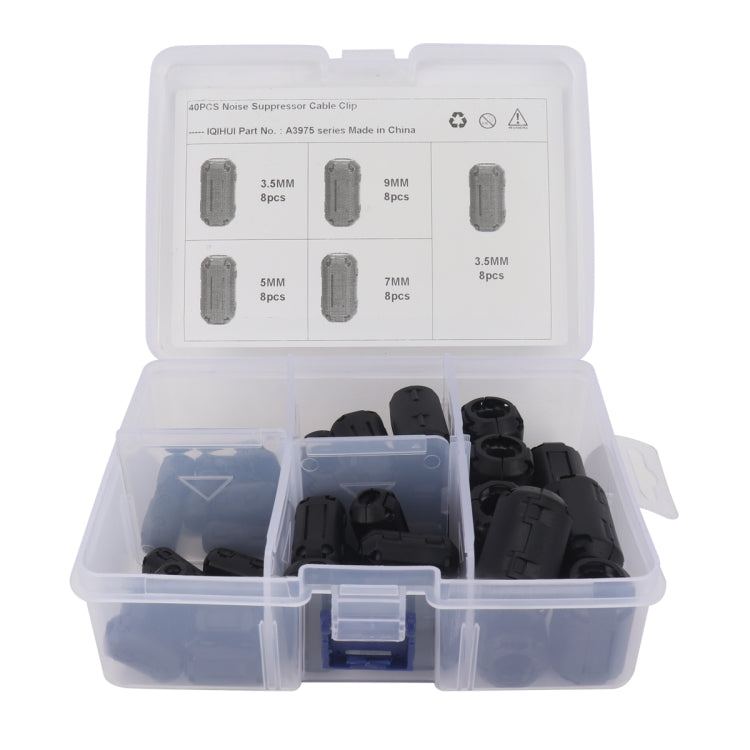 40 PCS / Pack 3.5mm/5mm/7mm/9mm/13mm Anti-interference Degaussing Ring Ferrite Ring Cable Clip Core Noise Suppressor Filter