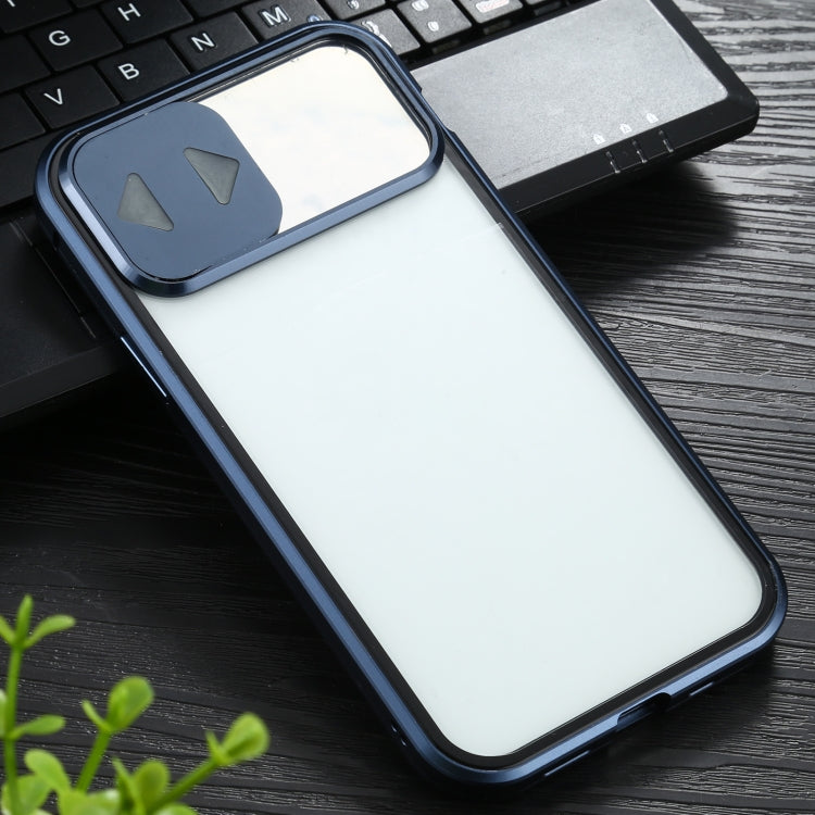 For iPhone 12 mini Sliding Lens Cover Mirror Design Four-corner Shockproof Magnetic Metal Frame Double-sided Tempered Glass Case