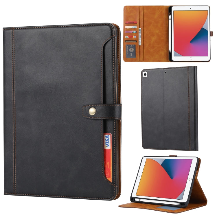 For iPad 10.2 Calf Texture Double Fold Clasp Horizontal Flip Leather Case with Photo Frame & Holder & Card Slots & Wallet