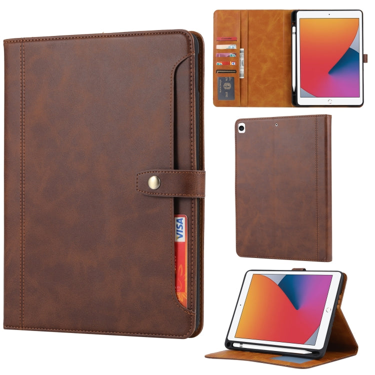 For iPad 10.2 Calf Texture Double Fold Clasp Horizontal Flip Leather Case with Photo Frame & Holder & Card Slots & Wallet
