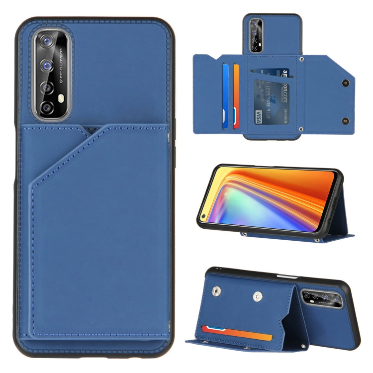 For OPPO Realme 7 Skin Feel PU + TPU + PC Back Cover Shockproof Case with Card Slots & Holder & Photo Frame