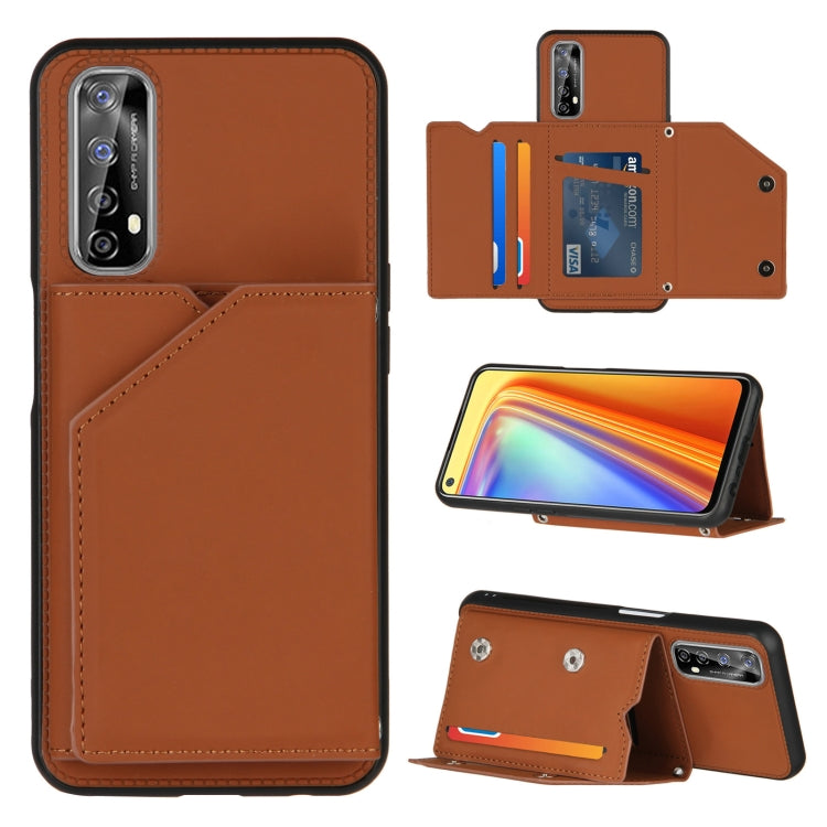 For OPPO Realme 7 Skin Feel PU + TPU + PC Back Cover Shockproof Case with Card Slots & Holder & Photo Frame