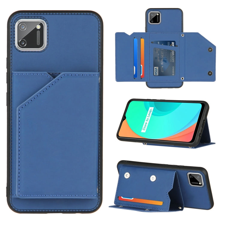 For OPPO Realme C11 Skin Feel PU + TPU + PC Back Cover Shockproof Case with Card Slots & Holder & Photo Frame