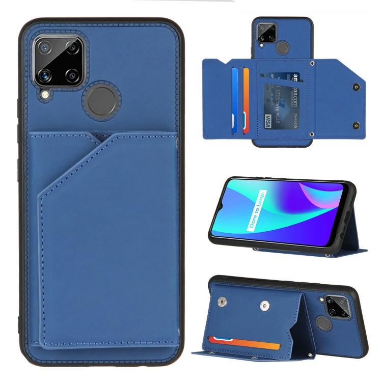For OPPO Realme C15 Skin Feel PU + TPU + PC Back Cover Shockproof Case with Card Slots & Holder & Photo Frame