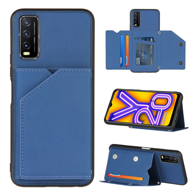 For vivo Y20 Skin Feel PU + TPU + PC Back Cover Shockproof Case with Card Slots & Holder & Photo Frame