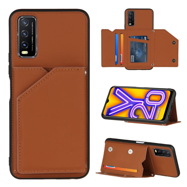 For vivo Y20 Skin Feel PU + TPU + PC Back Cover Shockproof Case with Card Slots & Holder & Photo Frame