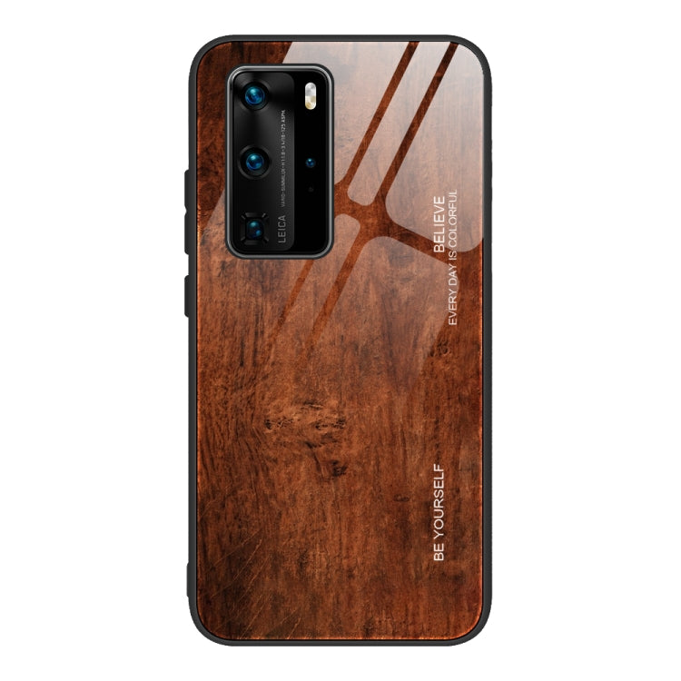For Huawei P40 Pro Wood Grain Glass Protective Case