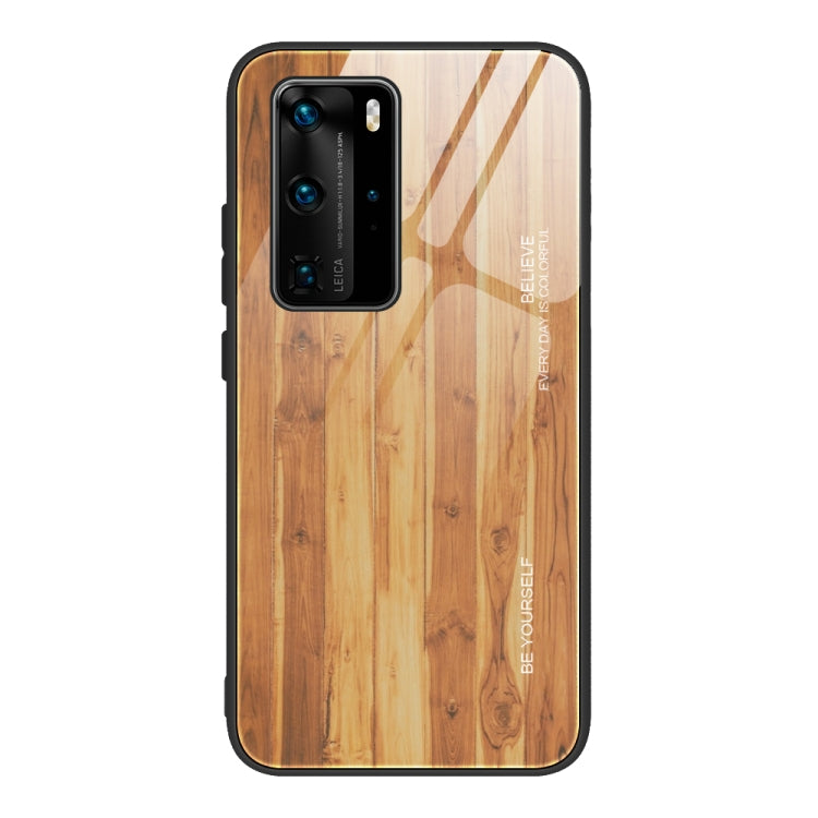 For Huawei P40 Pro Wood Grain Glass Protective Case