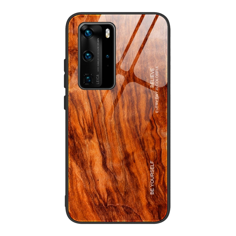 For Huawei P40 Pro Wood Grain Glass Protective Case