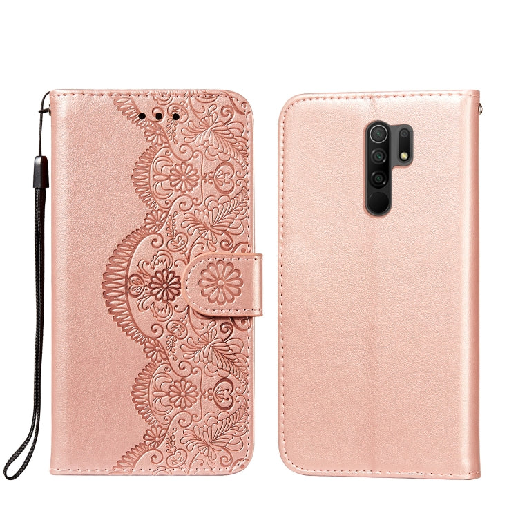 For Xiaomi Redmi 9 Flower Vine Embossing Pattern Horizontal Flip Leather Case with Card Slot & Holder & Wallet & Lanyard