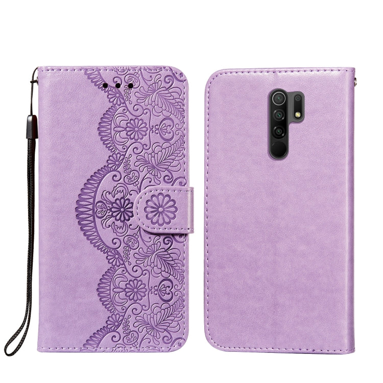 For Xiaomi Redmi 9 Flower Vine Embossing Pattern Horizontal Flip Leather Case with Card Slot & Holder & Wallet & Lanyard