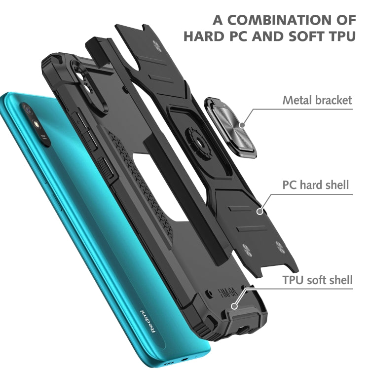 For Xiaomi Redmi 9A Magnetic Armor Shockproof TPU + PC Case with Metal Ring Holder