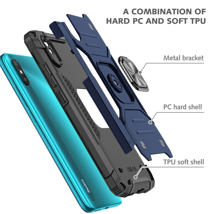 For Xiaomi Redmi 9A Magnetic Armor Shockproof TPU + PC Case with Metal Ring Holder