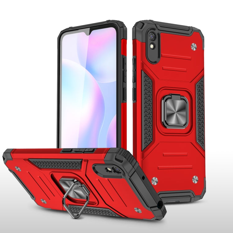 For Xiaomi Redmi 9A Magnetic Armor Shockproof TPU + PC Case with Metal Ring Holder