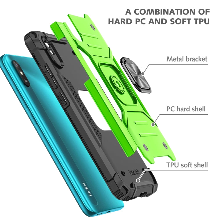 For Xiaomi Redmi 9A Magnetic Armor Shockproof TPU + PC Case with Metal Ring Holder