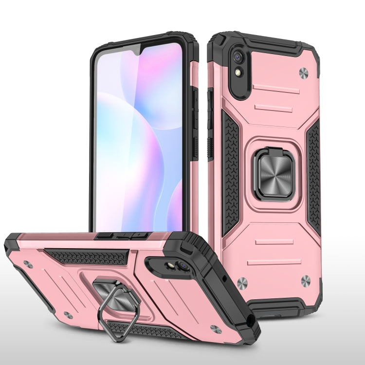 For Xiaomi Redmi 9A Magnetic Armor Shockproof TPU + PC Case with Metal Ring Holder