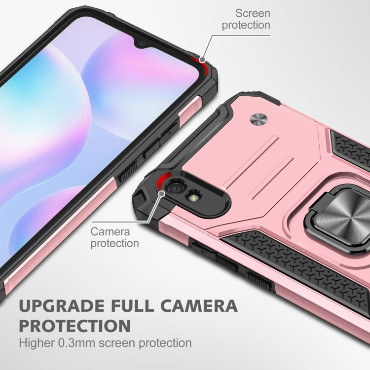 For Xiaomi Redmi 9A Magnetic Armor Shockproof TPU + PC Case with Metal Ring Holder