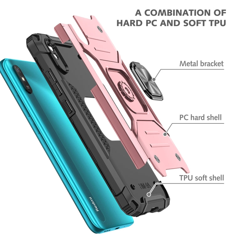For Xiaomi Redmi 9A Magnetic Armor Shockproof TPU + PC Case with Metal Ring Holder