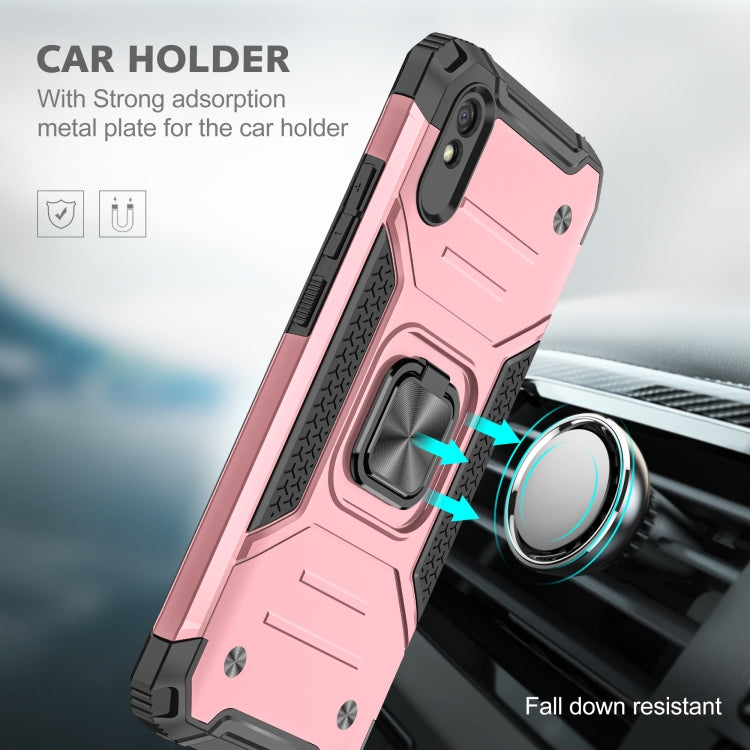 For Xiaomi Redmi 9A Magnetic Armor Shockproof TPU + PC Case with Metal Ring Holder