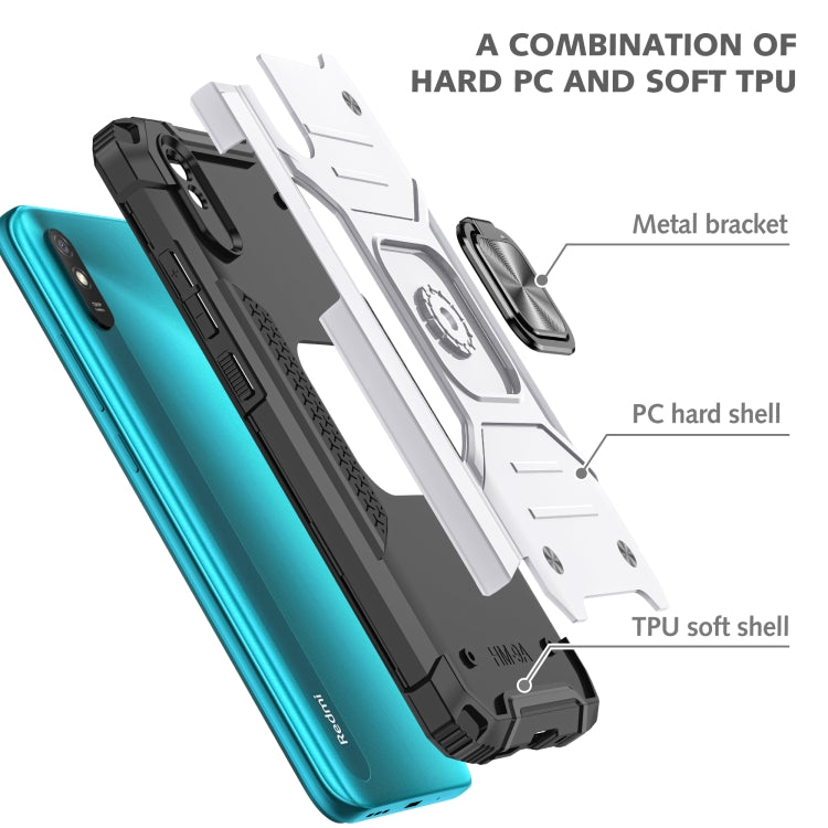 For Xiaomi Redmi 9A Magnetic Armor Shockproof TPU + PC Case with Metal Ring Holder