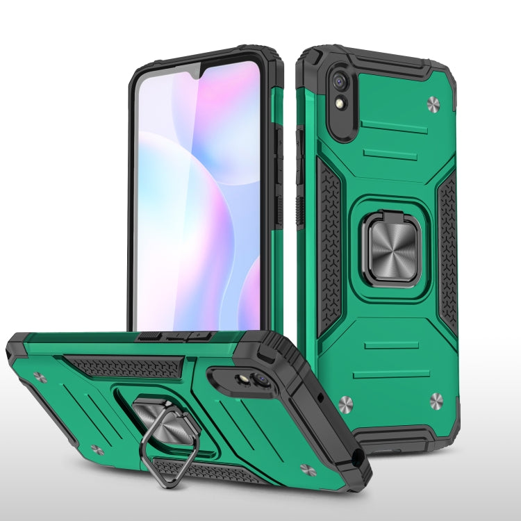 For Xiaomi Redmi 9A Magnetic Armor Shockproof TPU + PC Case with Metal Ring Holder