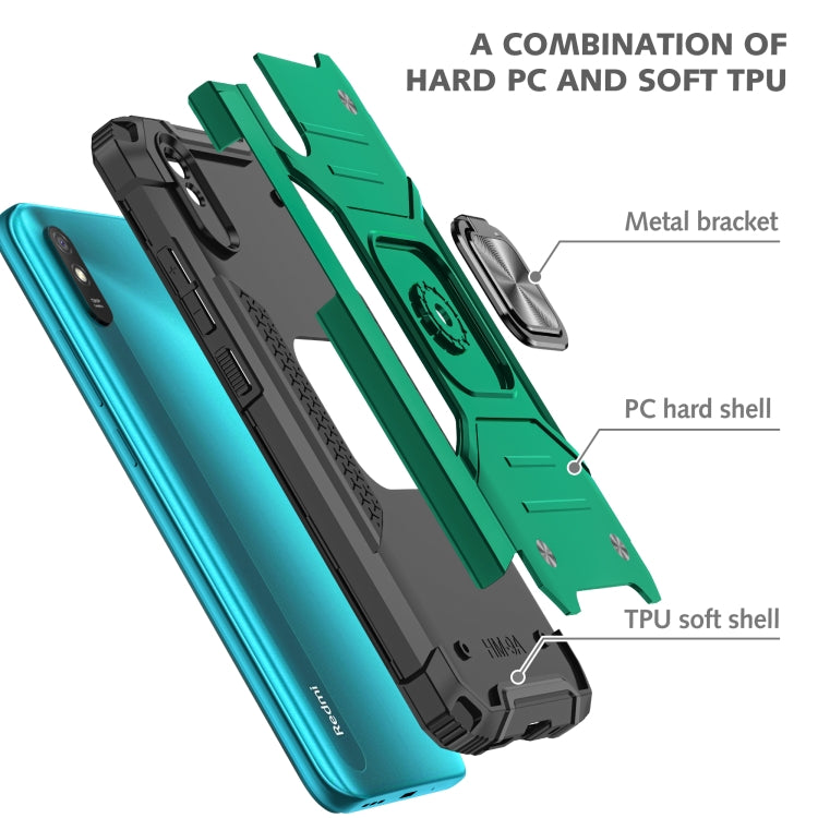 For Xiaomi Redmi 9A Magnetic Armor Shockproof TPU + PC Case with Metal Ring Holder