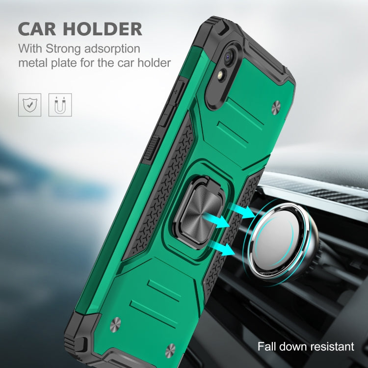 For Xiaomi Redmi 9A Magnetic Armor Shockproof TPU + PC Case with Metal Ring Holder