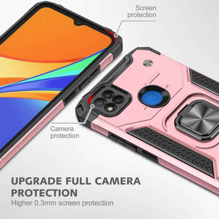 For Xiaomi Redmi 9C Magnetic Armor Shockproof TPU + PC Case with Metal Ring Holder