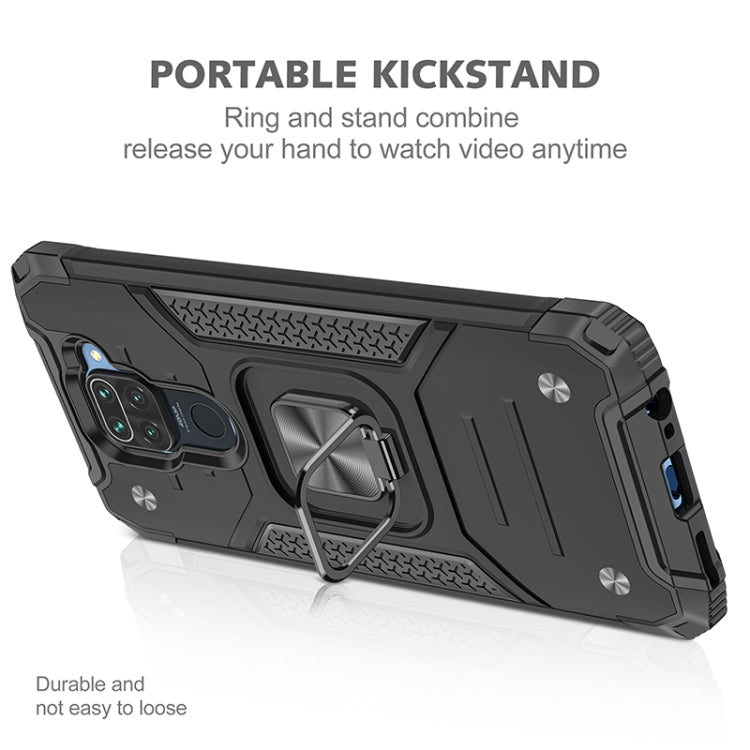 For Xiaomi Redmi Note 9 Magnetic Armor Shockproof TPU + PC Case with Metal Ring Holder