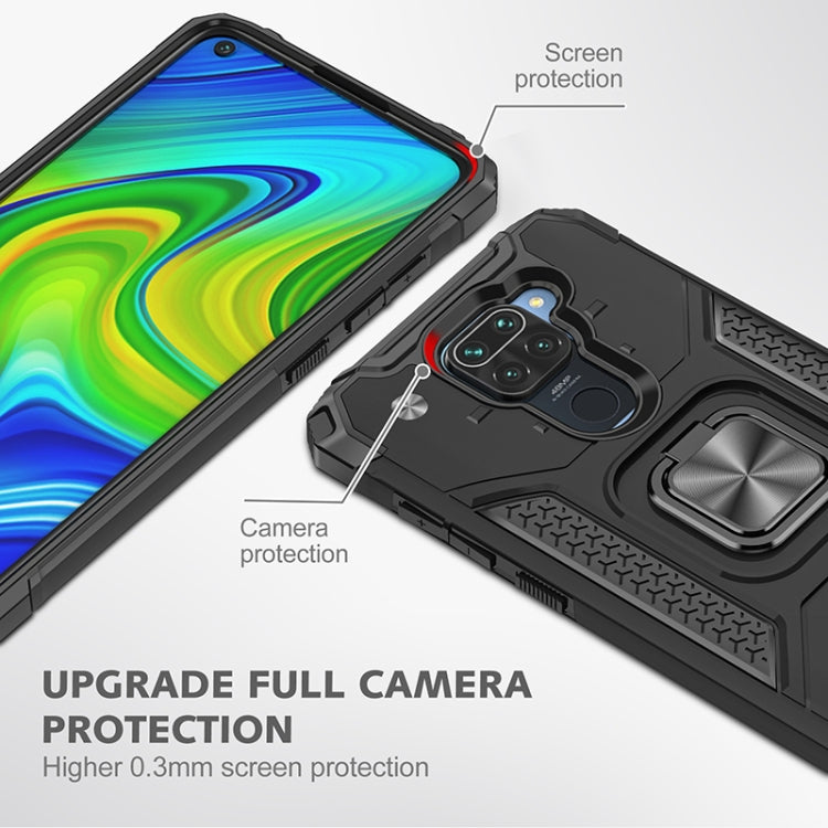 For Xiaomi Redmi Note 9 Magnetic Armor Shockproof TPU + PC Case with Metal Ring Holder