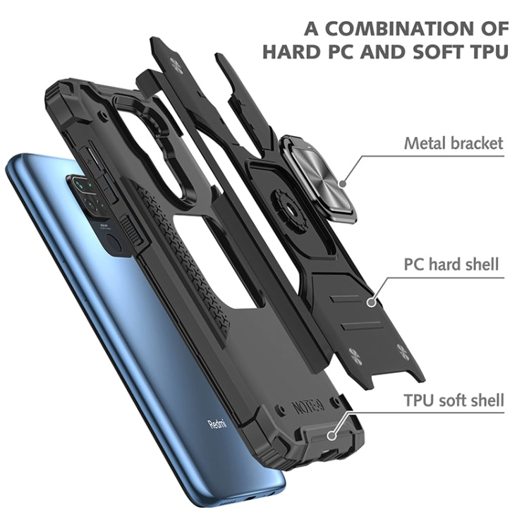 For Xiaomi Redmi Note 9 Magnetic Armor Shockproof TPU + PC Case with Metal Ring Holder