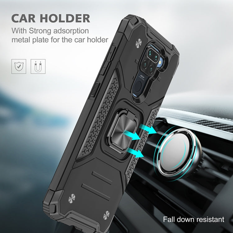 For Xiaomi Redmi Note 9 Magnetic Armor Shockproof TPU + PC Case with Metal Ring Holder