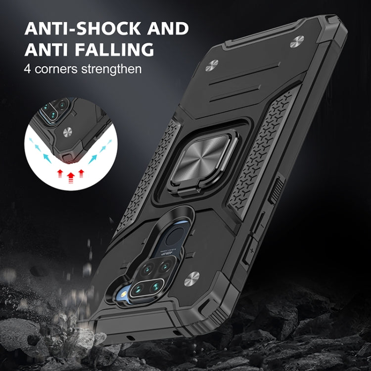 For Xiaomi Redmi Note 9 Magnetic Armor Shockproof TPU + PC Case with Metal Ring Holder