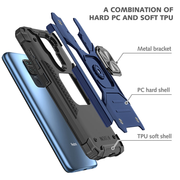 For Xiaomi Redmi Note 9 Magnetic Armor Shockproof TPU + PC Case with Metal Ring Holder