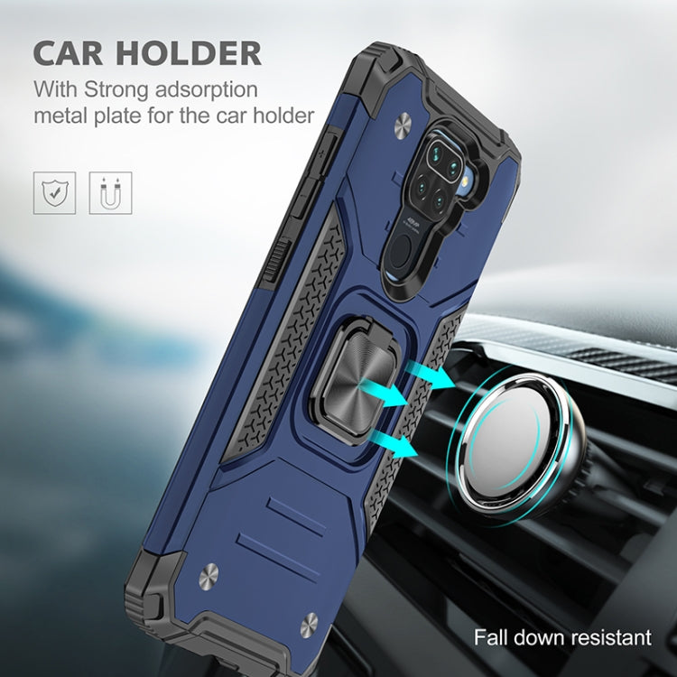 For Xiaomi Redmi Note 9 Magnetic Armor Shockproof TPU + PC Case with Metal Ring Holder