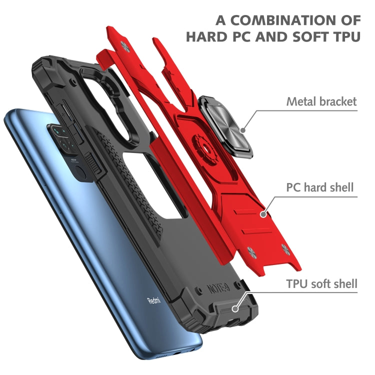 For Xiaomi Redmi Note 9 Magnetic Armor Shockproof TPU + PC Case with Metal Ring Holder