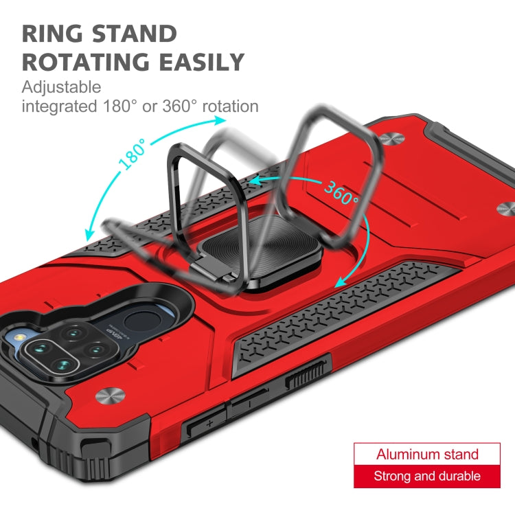 For Xiaomi Redmi Note 9 Magnetic Armor Shockproof TPU + PC Case with Metal Ring Holder