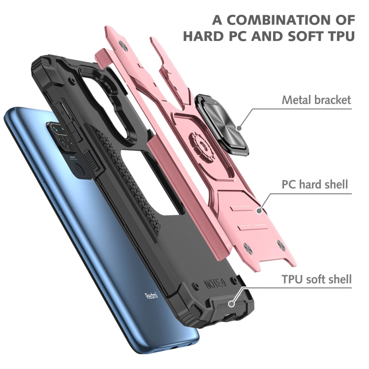 For Xiaomi Redmi Note 9 Magnetic Armor Shockproof TPU + PC Case with Metal Ring Holder