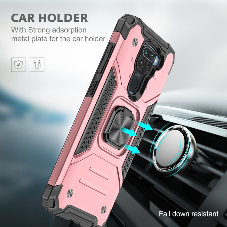 For Xiaomi Redmi Note 9 Magnetic Armor Shockproof TPU + PC Case with Metal Ring Holder