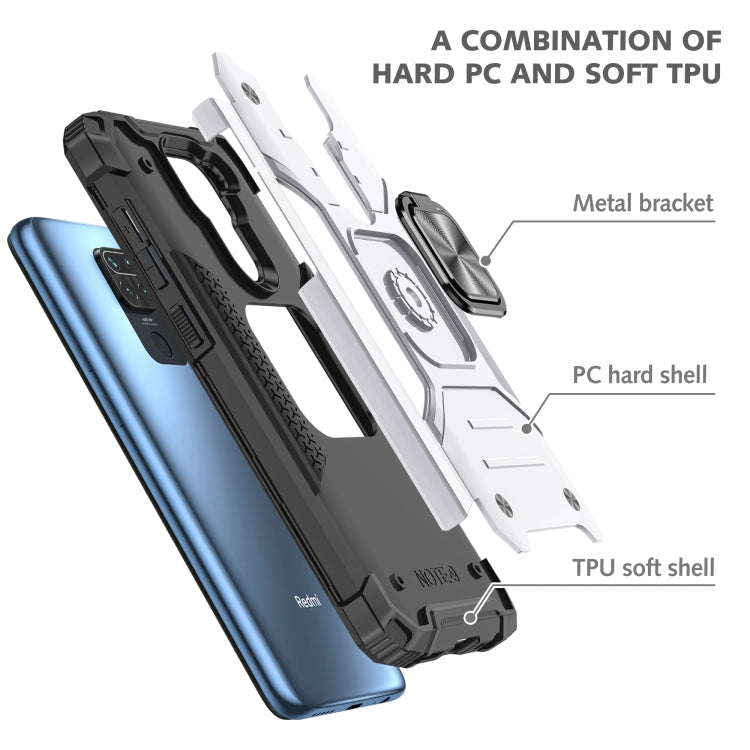 For Xiaomi Redmi Note 9 Magnetic Armor Shockproof TPU + PC Case with Metal Ring Holder