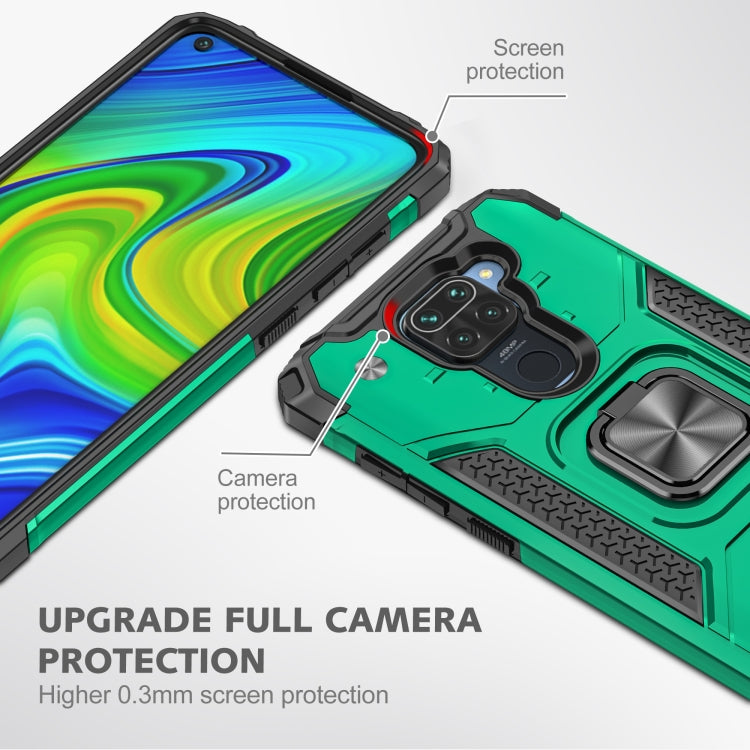 For Xiaomi Redmi Note 9 Magnetic Armor Shockproof TPU + PC Case with Metal Ring Holder