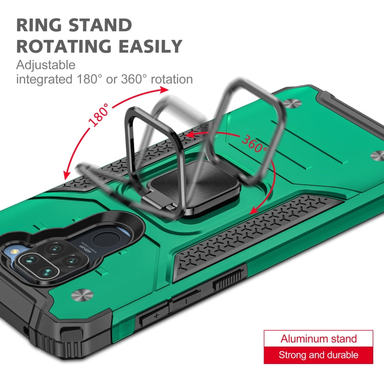 For Xiaomi Redmi Note 9 Magnetic Armor Shockproof TPU + PC Case with Metal Ring Holder