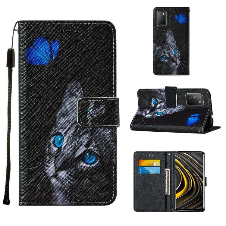 For Xiaomi Poco M3 Cross Texture Painting Pattern Horizontal Flip Leather Case with Holder & Card Slots & Wallet & Lanyard