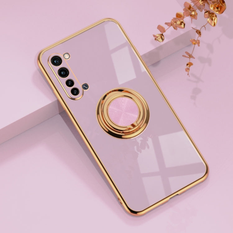 For OPPO Reno3 6D Electroplating Full Coverage Silicone Protective Case with Magnetic Ring Holder